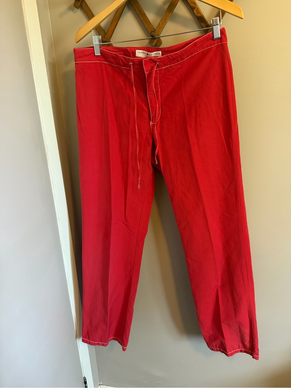 Tommy Hilfiger Vintage 2000s Drawstring Contrast Stitch Red Pants y2K M